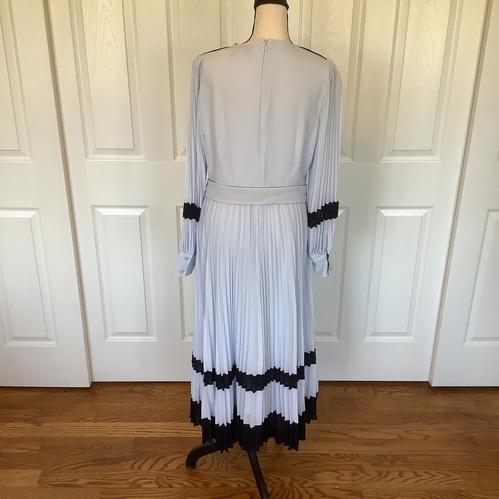 Reiss Tori Color Block Pleated Midi Dress Blue Navy Long Sleeve Belted US 8 NWT‎ - Picture 2 of 16